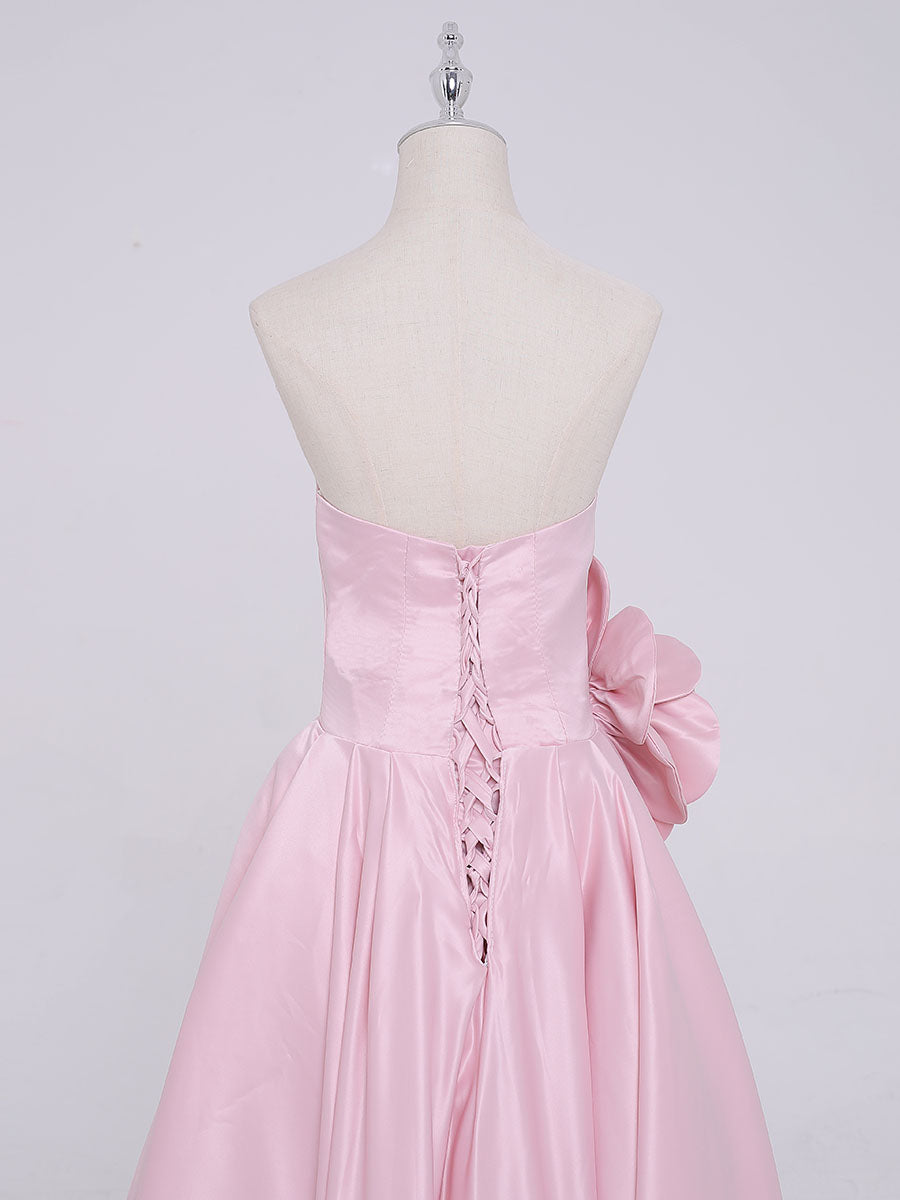 Simple Strapless Satin Flower Tea Party Dress