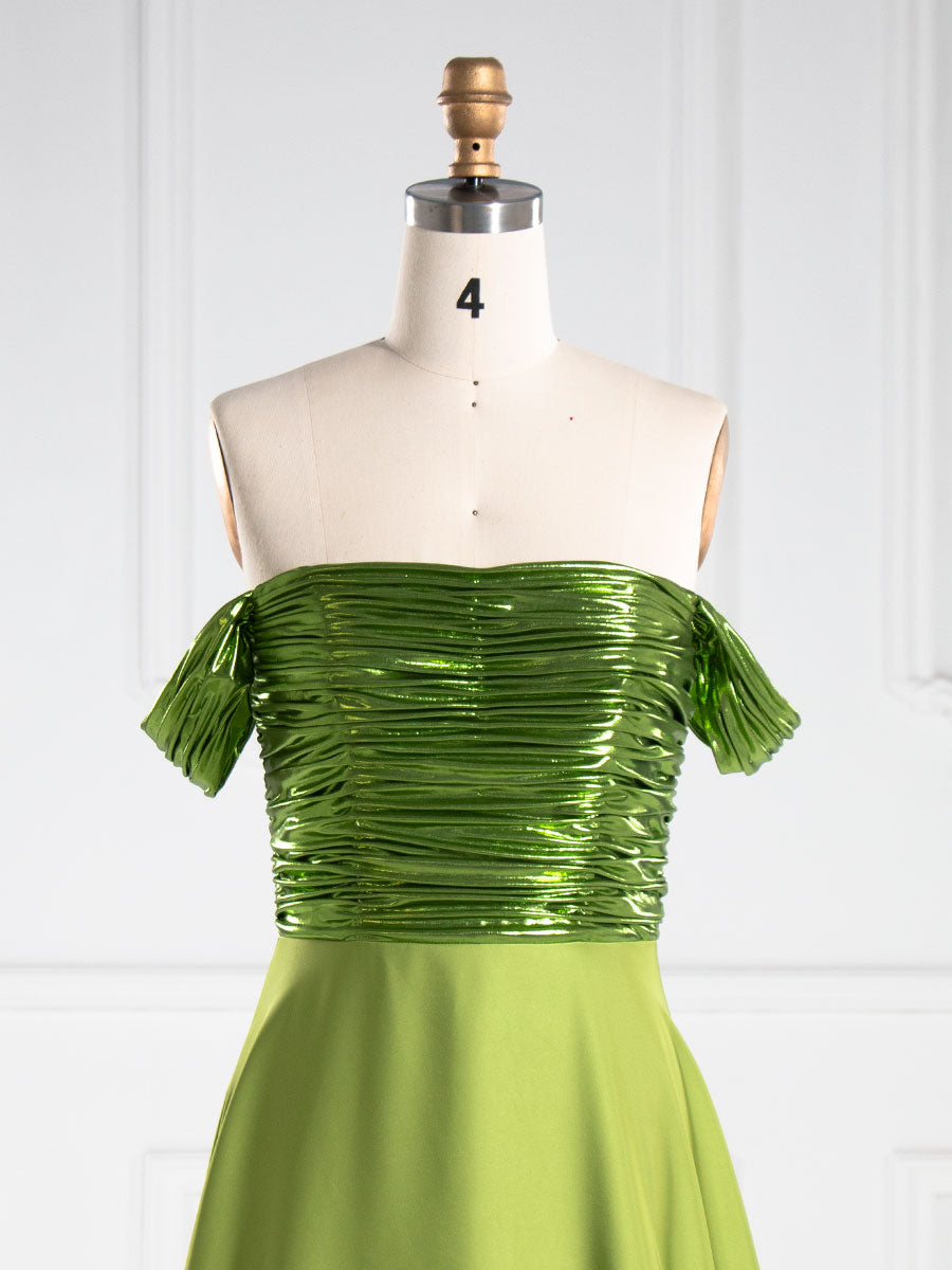 A-line Off The Shoulder Floor Length Satin Prom Dresses YE3005