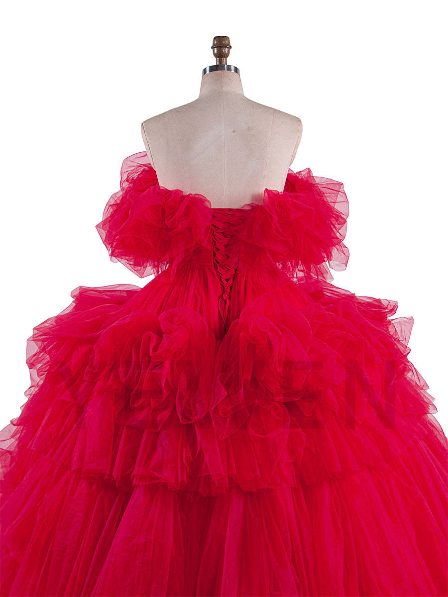 A Line Tulle Dress for Photoshoot Fluffy Ruffles Birthday Gown Bridal Shower Colored Wedding Dresses YEWEN YW250031
