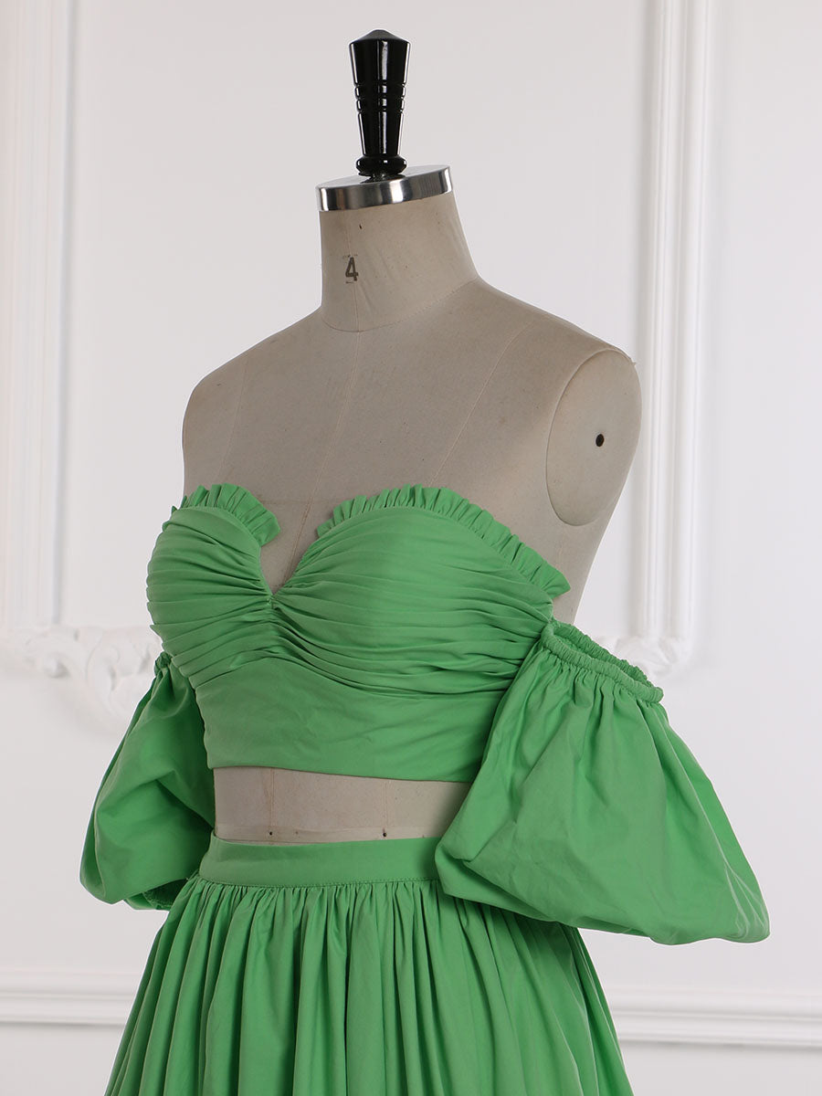 Two-Piece Set Green Prom Dress Elastic Waist Tie Back Maternity Dress Photo Shoot Dress YW231155