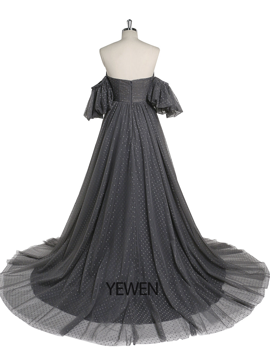 Dot Tulle Dress Long Elegant Off Shoulder Prom Party Dress Fancy Photography Gowns