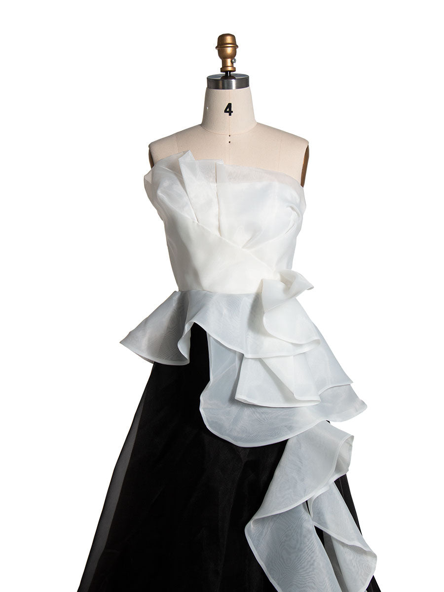 Elegant Off The Shoulder Black and White Ruffle Wedding Dresses YW240018