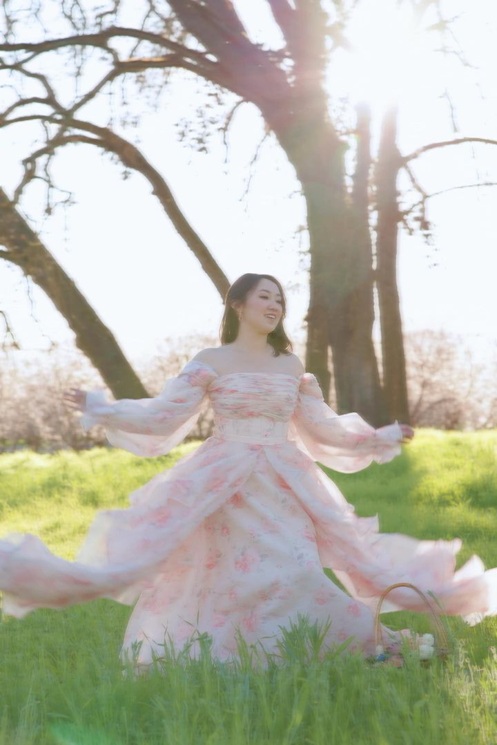 A Line Floor Length Printing Floral Prom Dress Photo Shoots Dress YW231125-2