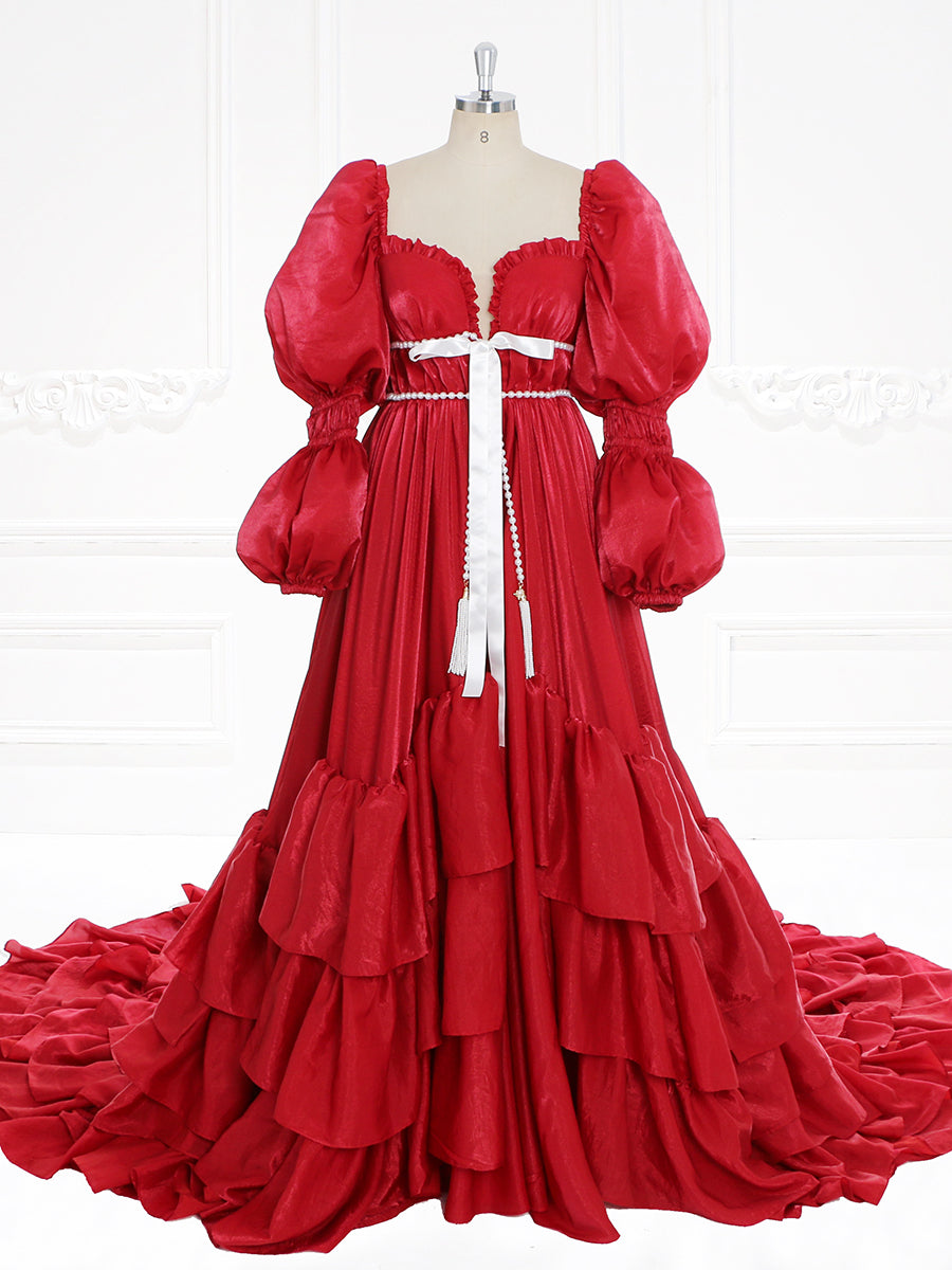 60cm Train Red Christmas Holiday Season Gown for Photo Shoot Elegant Prom Dress Photography Dress YW231116
