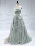 Strapless Pleated Tulle Maternity Friendly Wedding Dress with Applique Lace #A1015