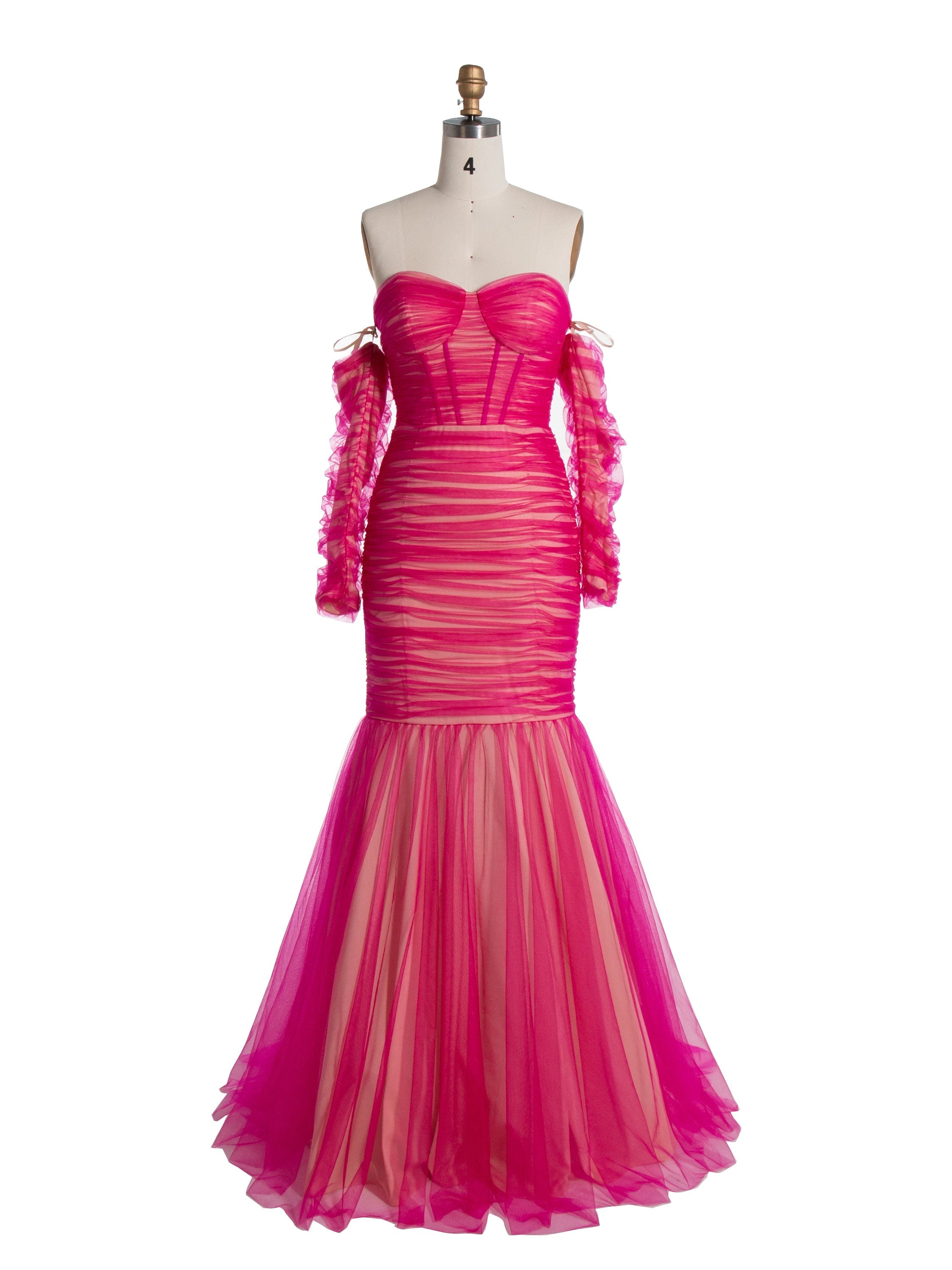 Mermaid Off The Shoulder Floor-Length Tulle Prom Dresses YE3017