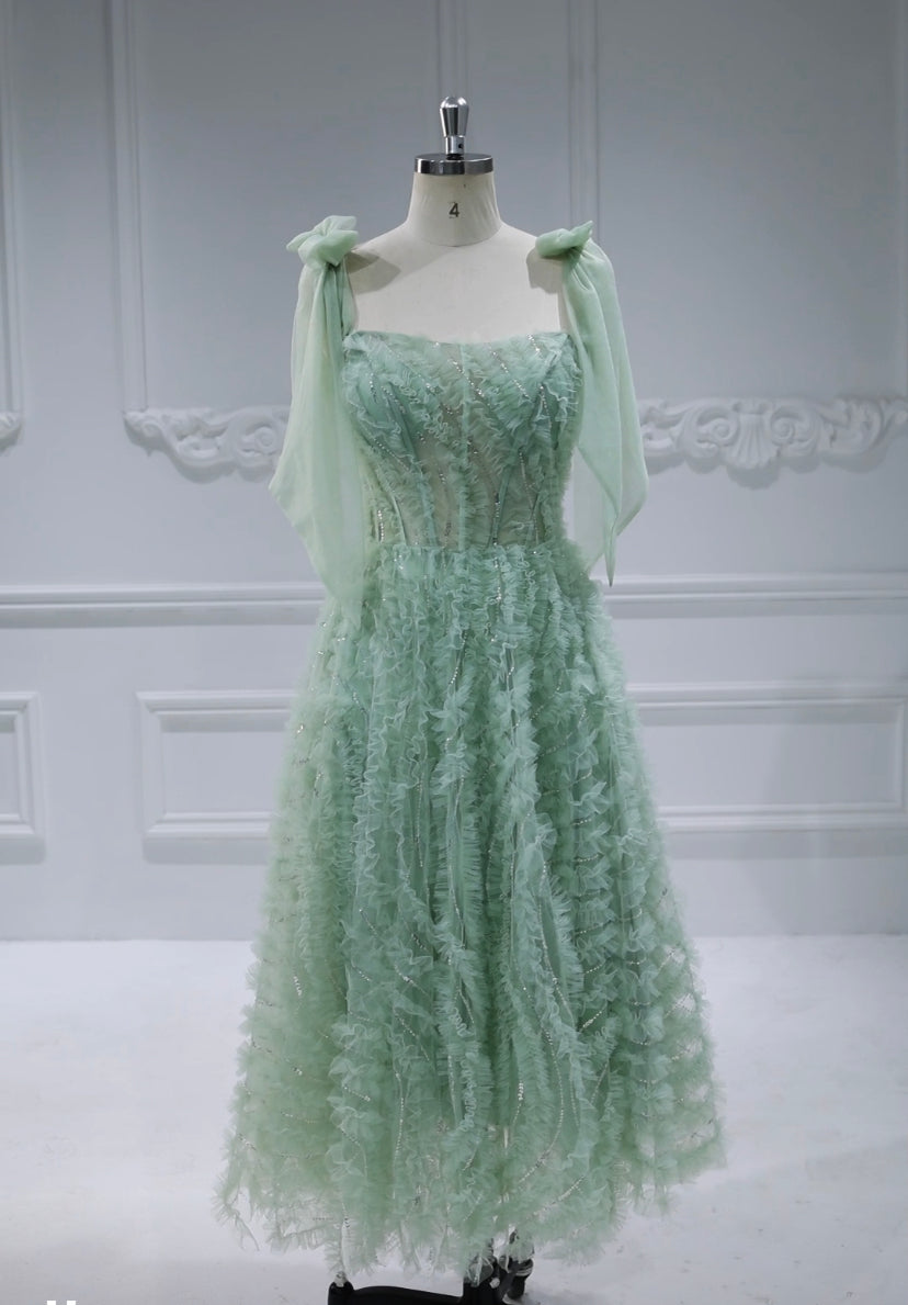 Sleeveless Scoop Neckline Ruffled Prom Dress #0331