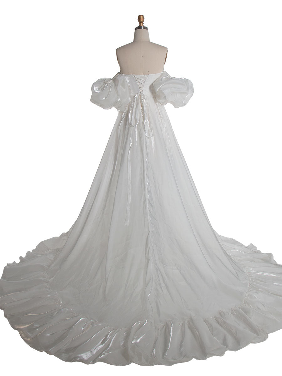Detachable Short Puffy Sleeves Oragnza Holiday Dress Colored Weddng Dresses YW240081