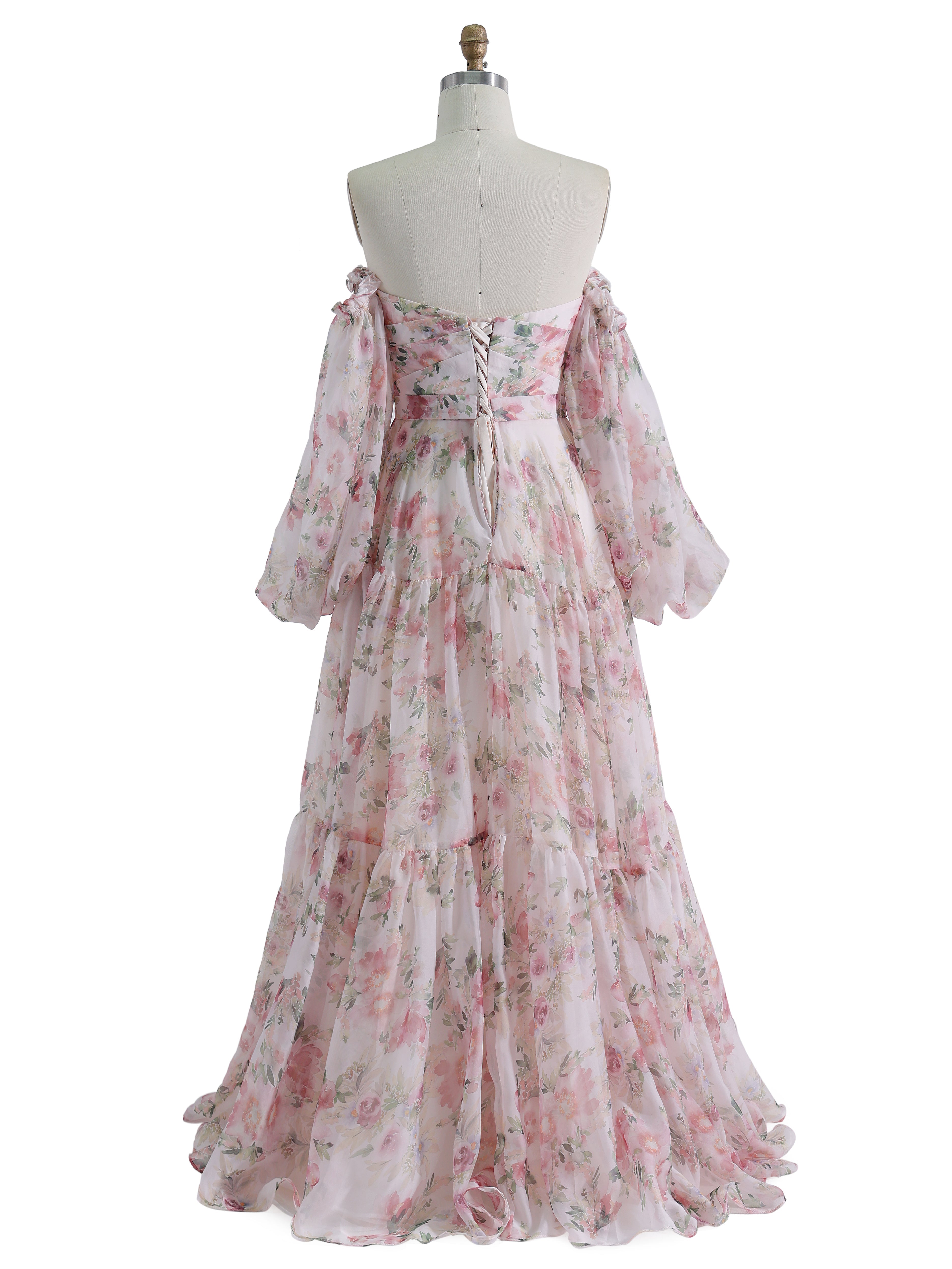 Bohemian Wedding Dress Flower Print Organza Forest Wedding Gown YW231162