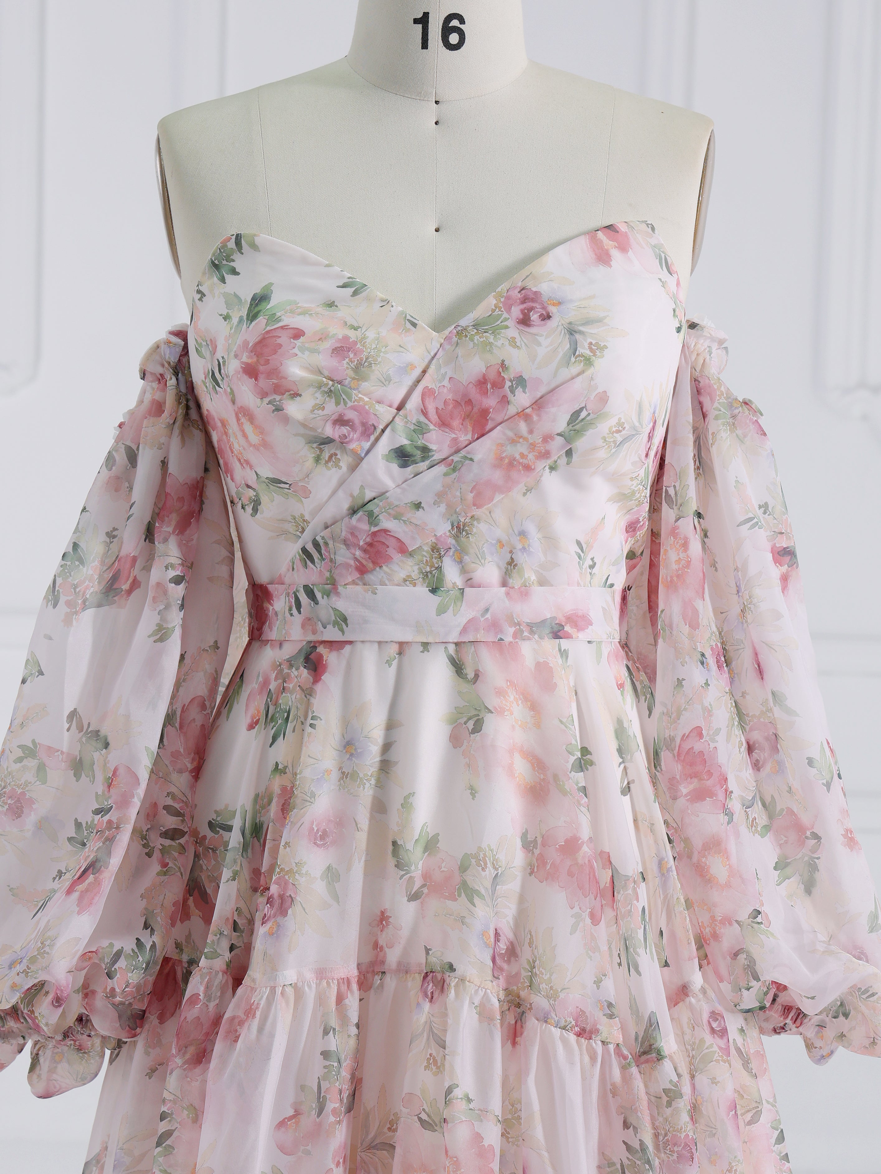 Bohemian Wedding Dress Flower Print Organza Forest Wedding Gown YW231162