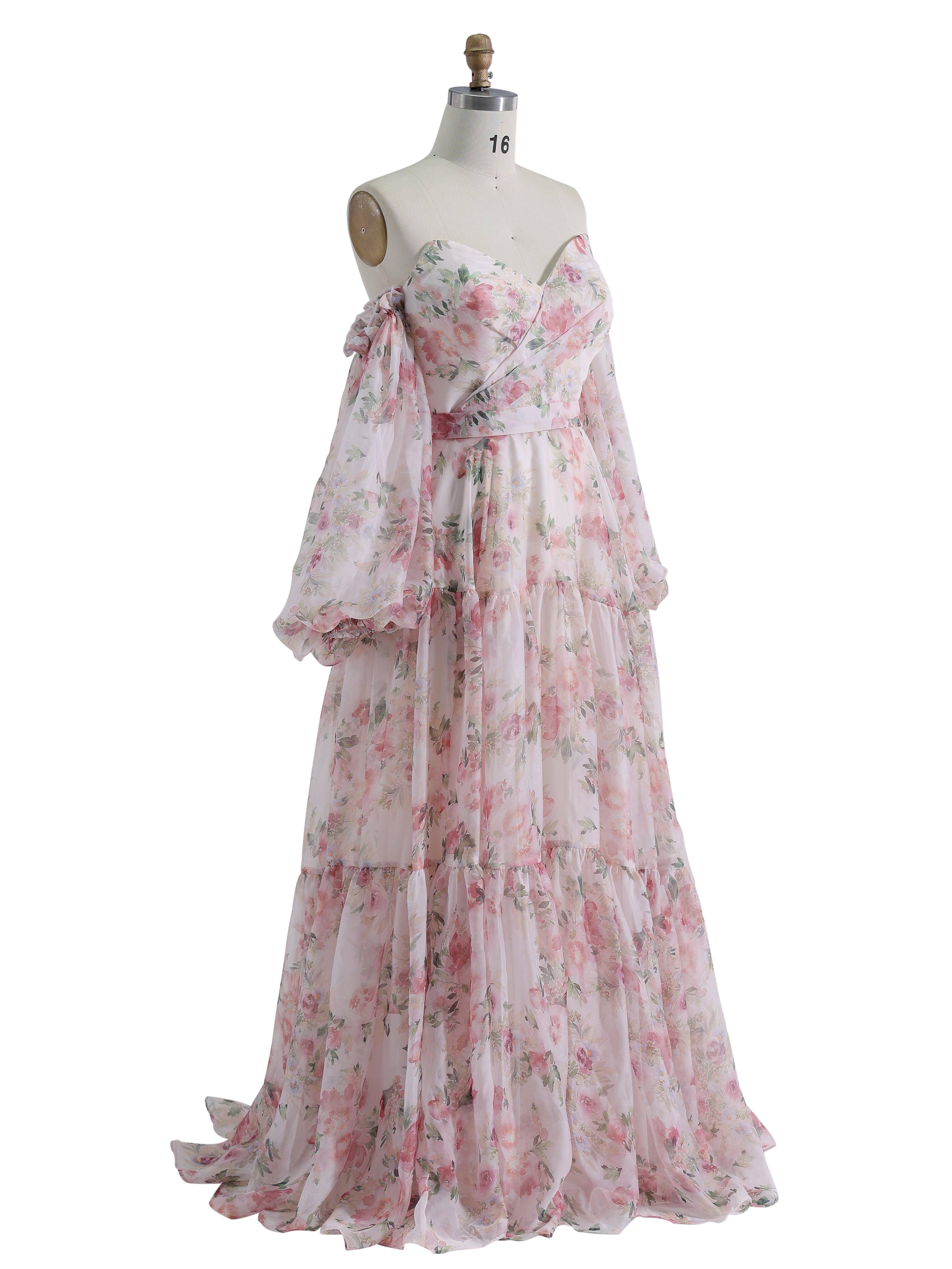 Bohemian Wedding Dress Flower Print Organza Forest Wedding Gown YW231162