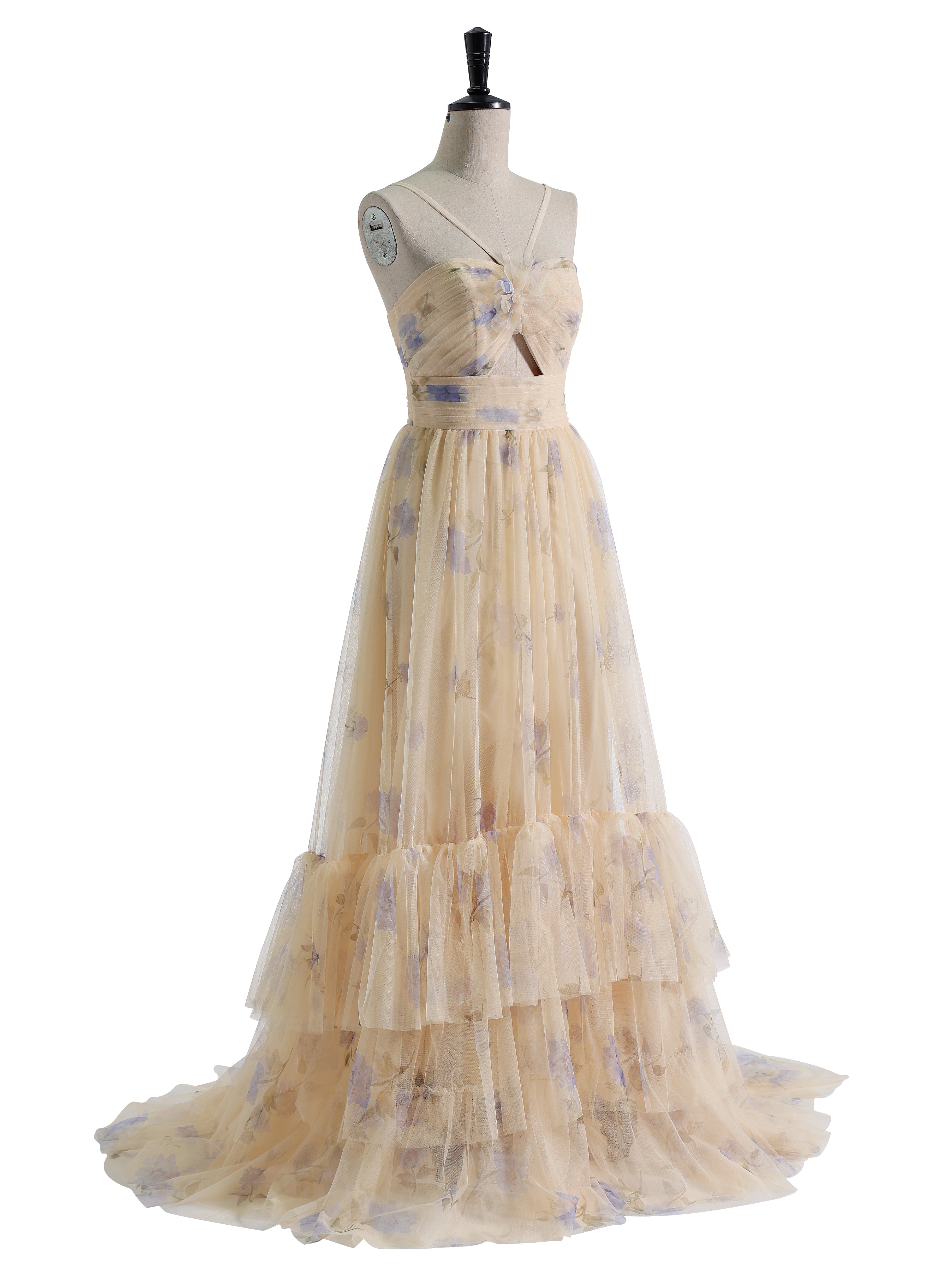 Printed Tulle A-Line Tiered Party Dress Photo Shoots Gowns YE2537