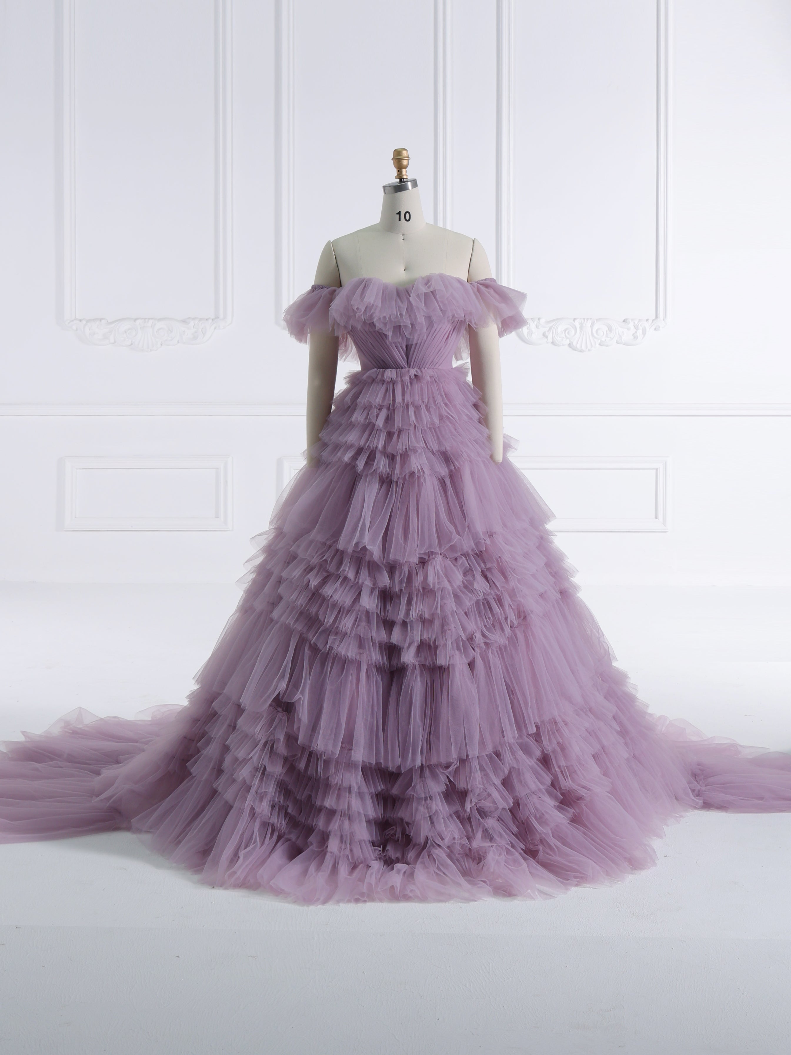 Elegant Off Shoulder Ruffles Colorful Wedding Dresses Tulle Dress for Photo Shoot YW231157