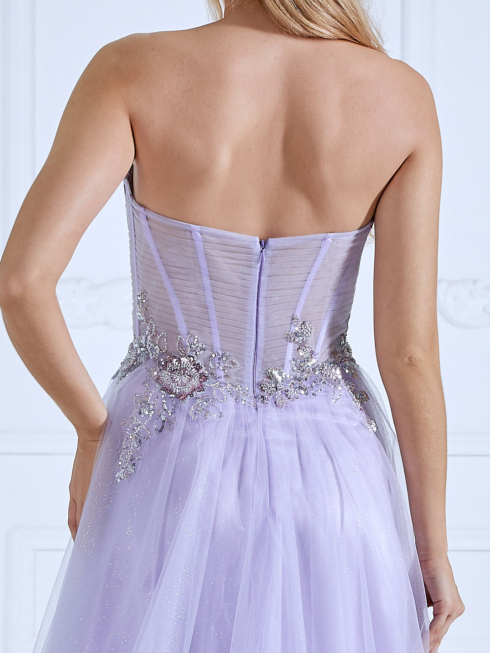A-line Off the Shoulder Floor-Length Light Purple Prom Dresses With Sequins Beads  #18465
