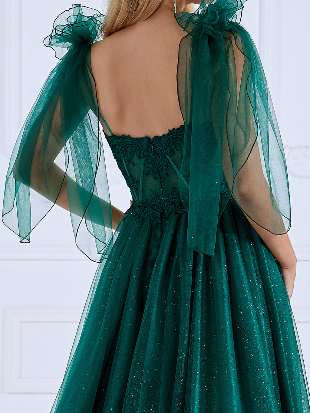 A Line Sweetheart Sweep Train Green Evening Dresses Photo Shoot Gown #0406