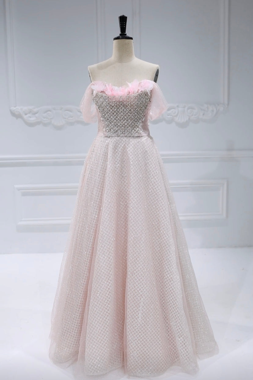 Elegant Glitter Mesh Off Shoulder Prom Ball Gown #22120
