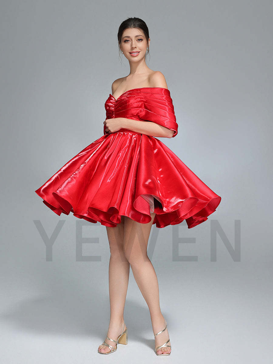 Off Shoulder Short Homecoming Dresses Red Christmas Holiday Party Dress Mini YW243104