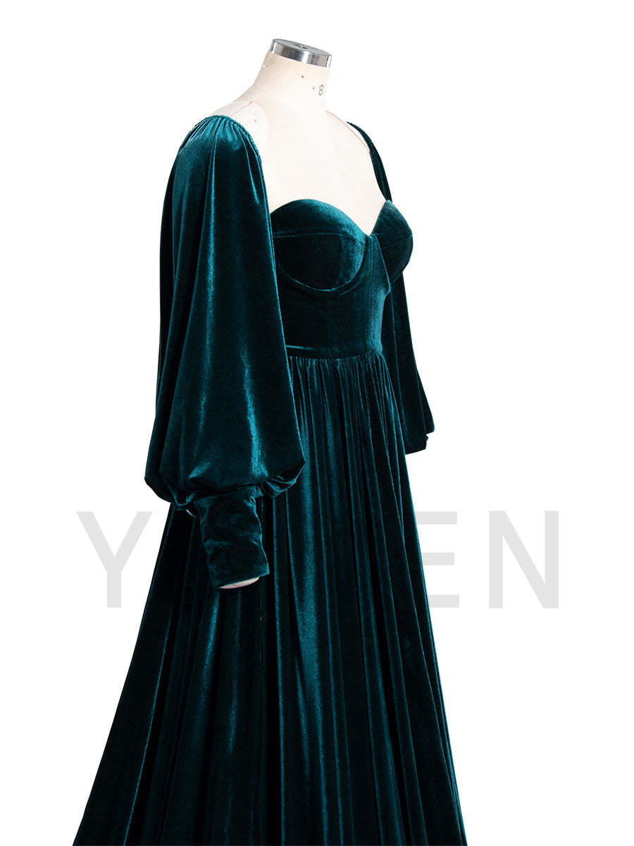 Fall Long Sleeves Velvet Evening Dress for Photo Shoot Outfit Gown YW240088