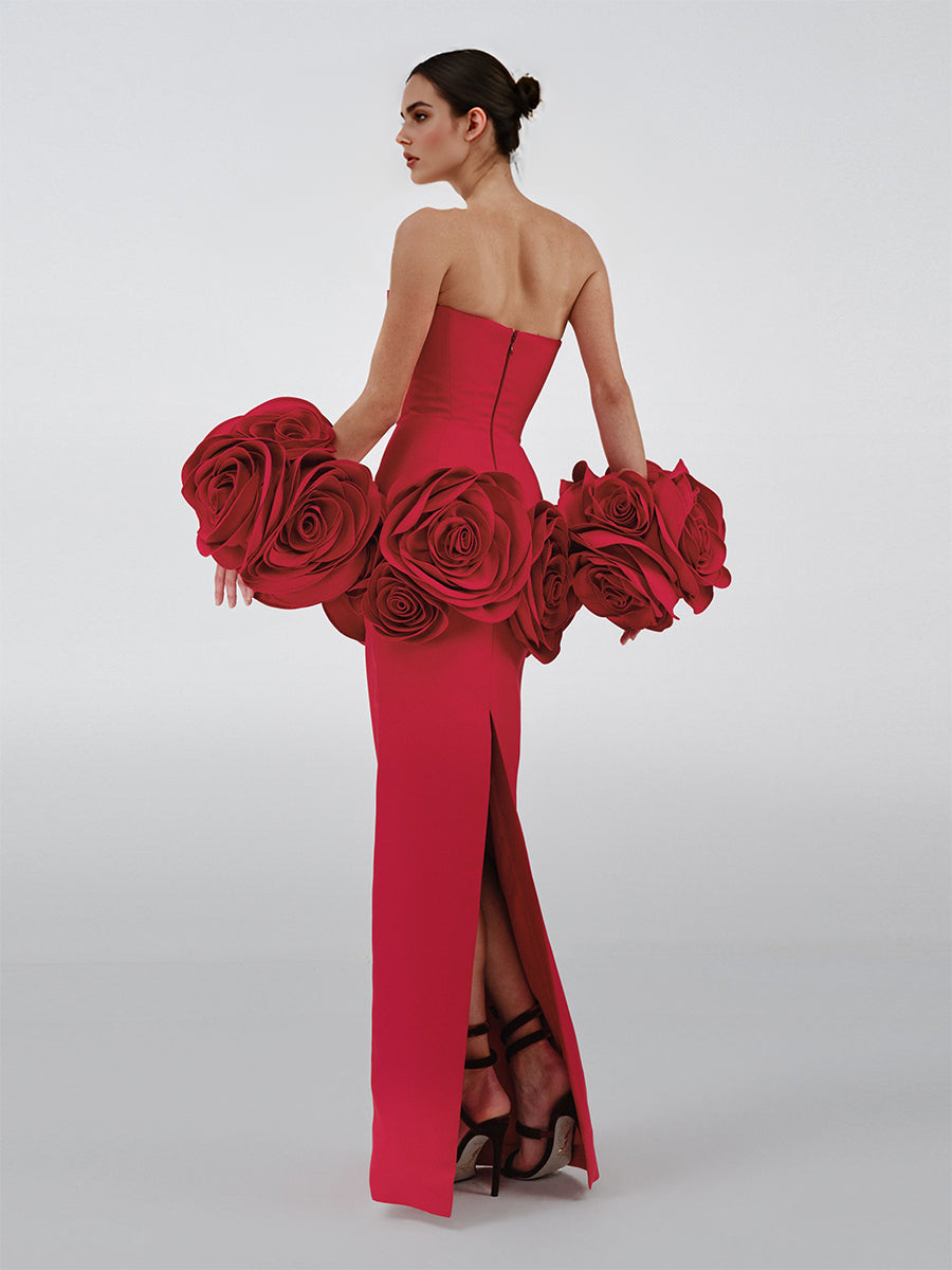 Custom Formal Dress with 3D Flower Waist and Cuff Handmade Design Elegant Mermaid Evening Gown for Wedding Party YEWEN