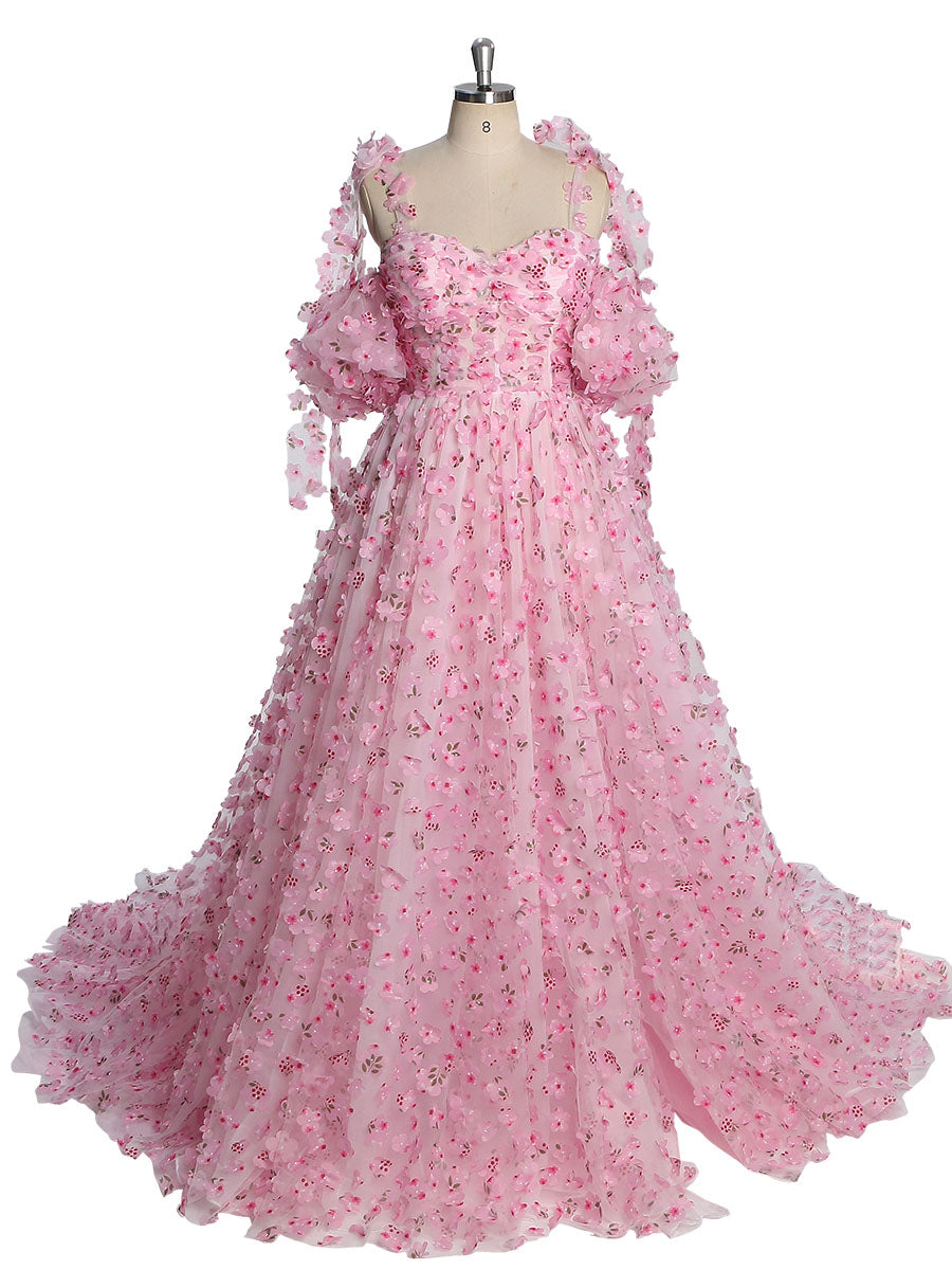 Elegant Tulle with Pink 3D Floral Plus Size Wedding Dresses with Color YW231035