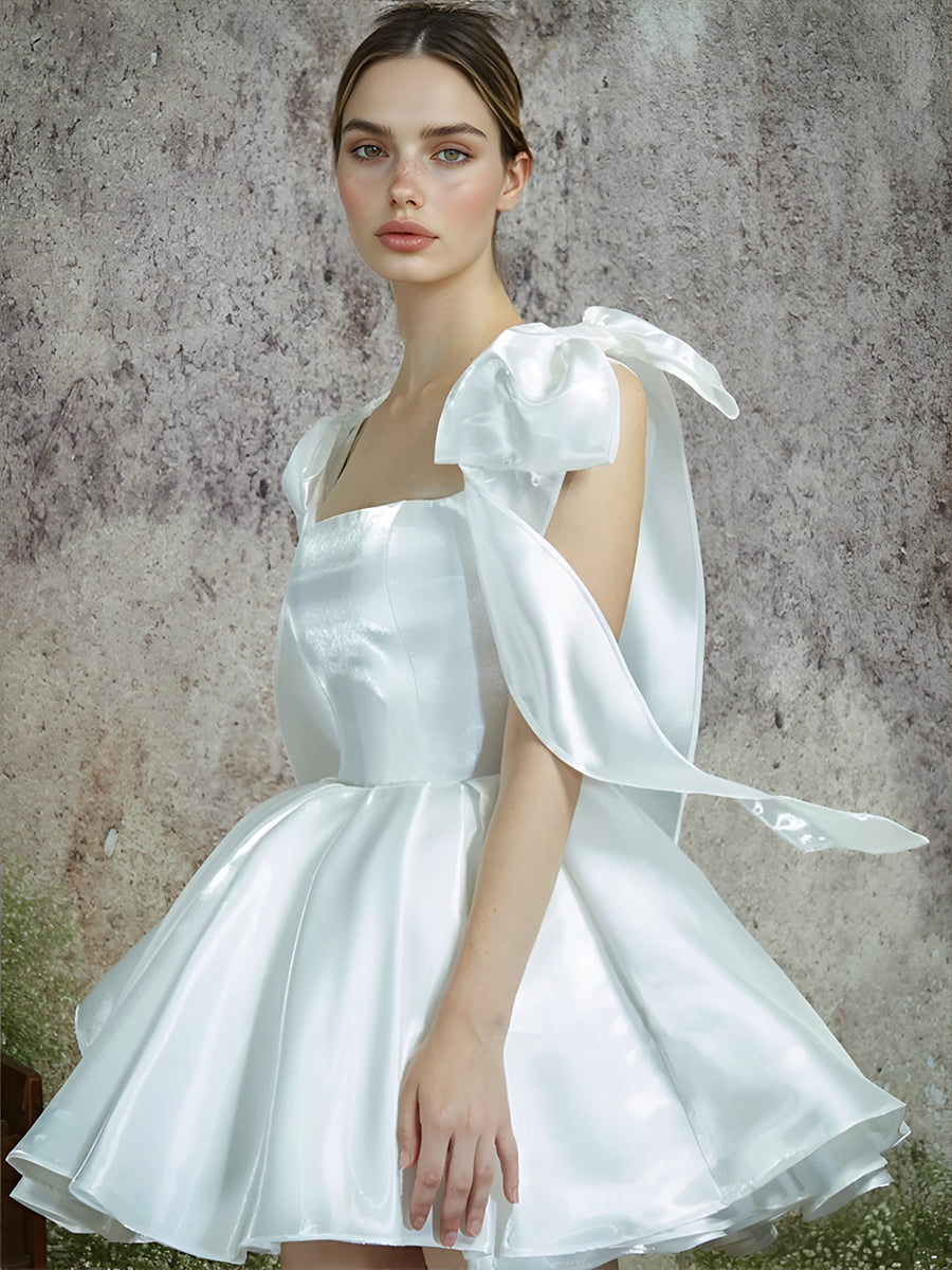 Elegant Organza Brida Dress Mini A Line Bow Straps Girls Birthday Bridesmaid Dress