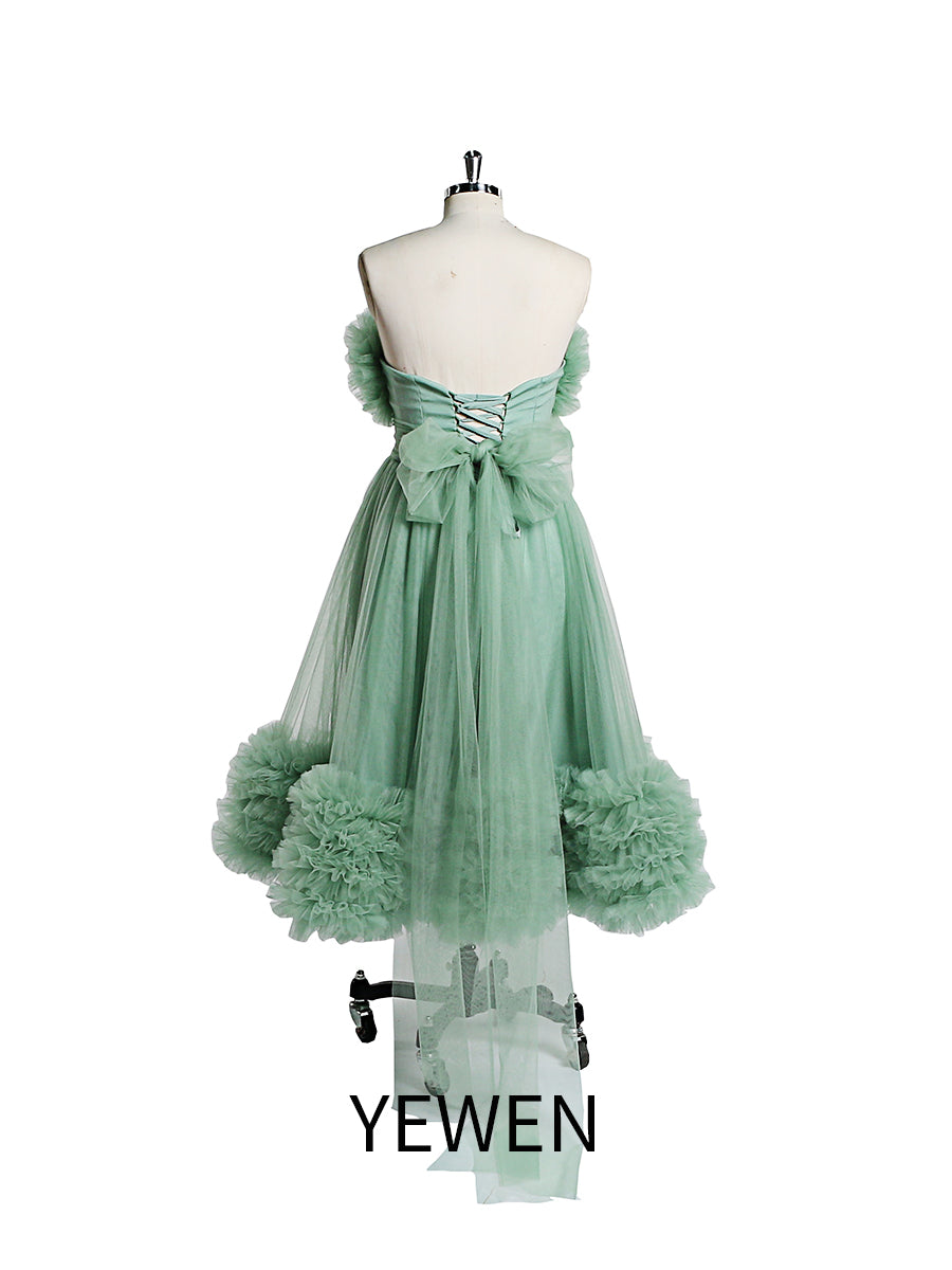 Simple Style Tulle Ruffles Short Tea Party Dress Lace-Up Back YW230104