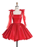 Bow Accent Sweetheart Short Mini Homecoming Dresses Red Christmas Party Dress YW243100