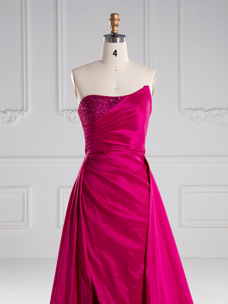 Rose Pink Mermaid Strapless Sweep Train Satin Prom Dresses YE3006