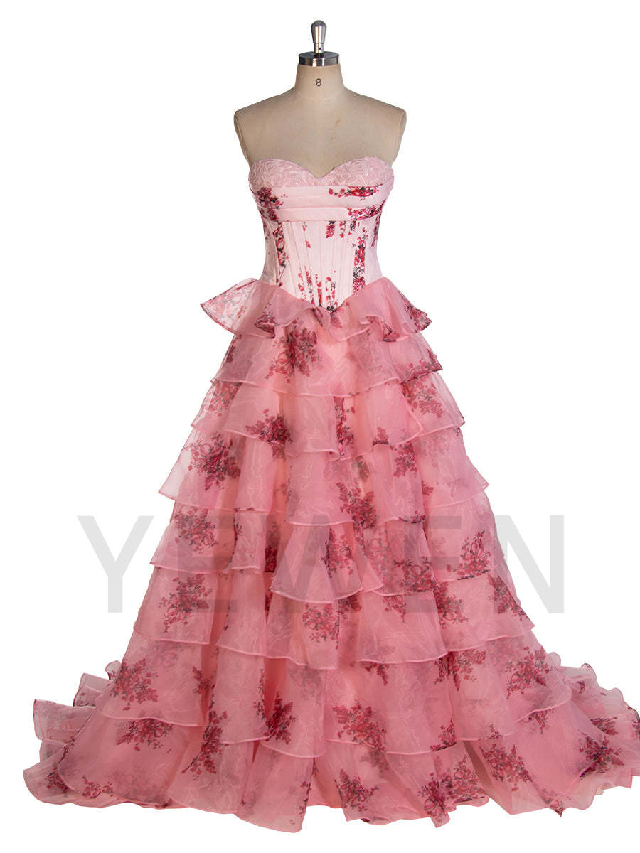 Gorgeous A Line Off The Shoulder Printed Long Prom Dress With Ruffles United Kingdom YW240048