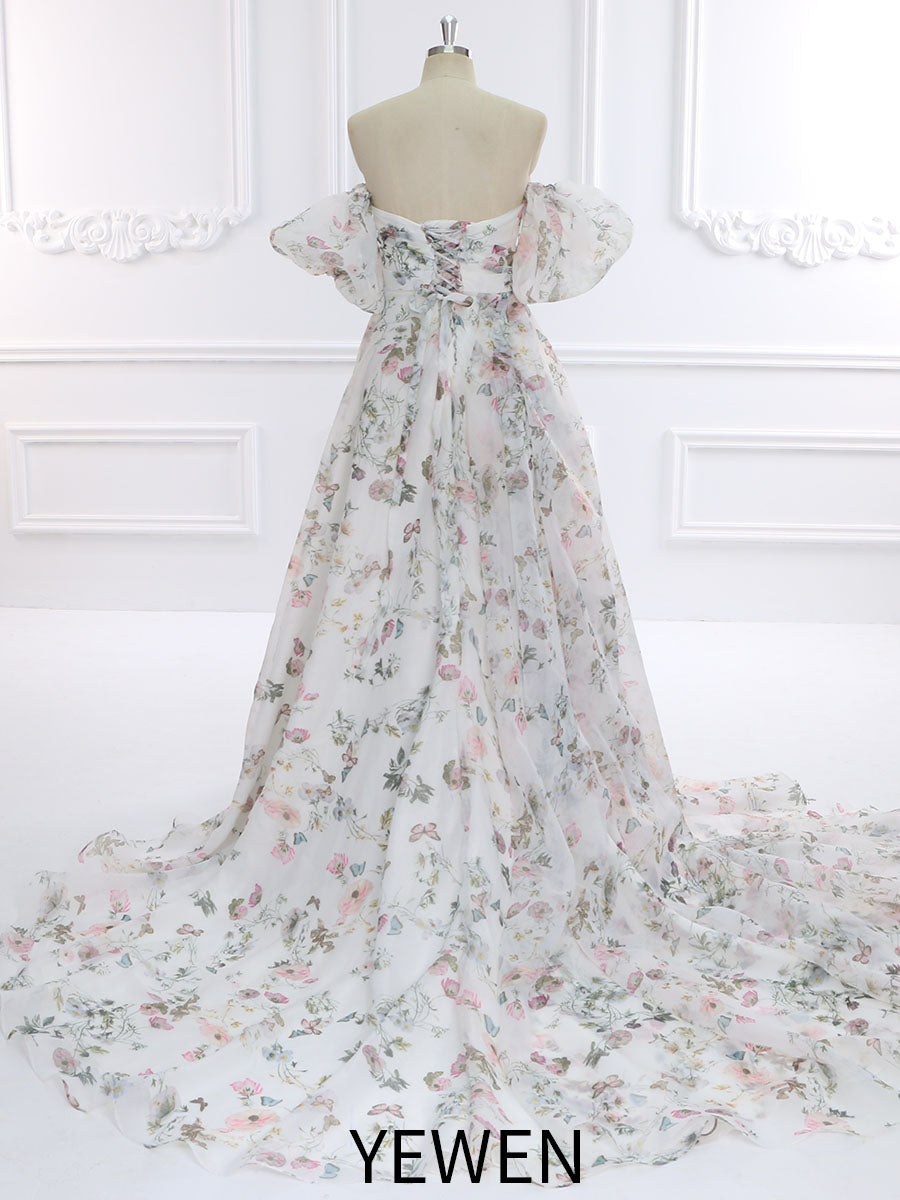 Detachable Sleeves Printing Colorful Floral Wedding Dresses Birthday Party Dress YW230730