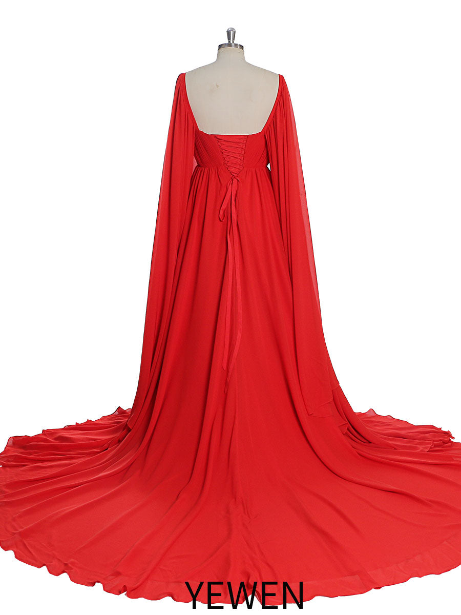 Sweetheart Neckline Bohemian Colored Wedding Dress Long Cape Sleeve Chiffon Photo Shoot Gowns YD211126