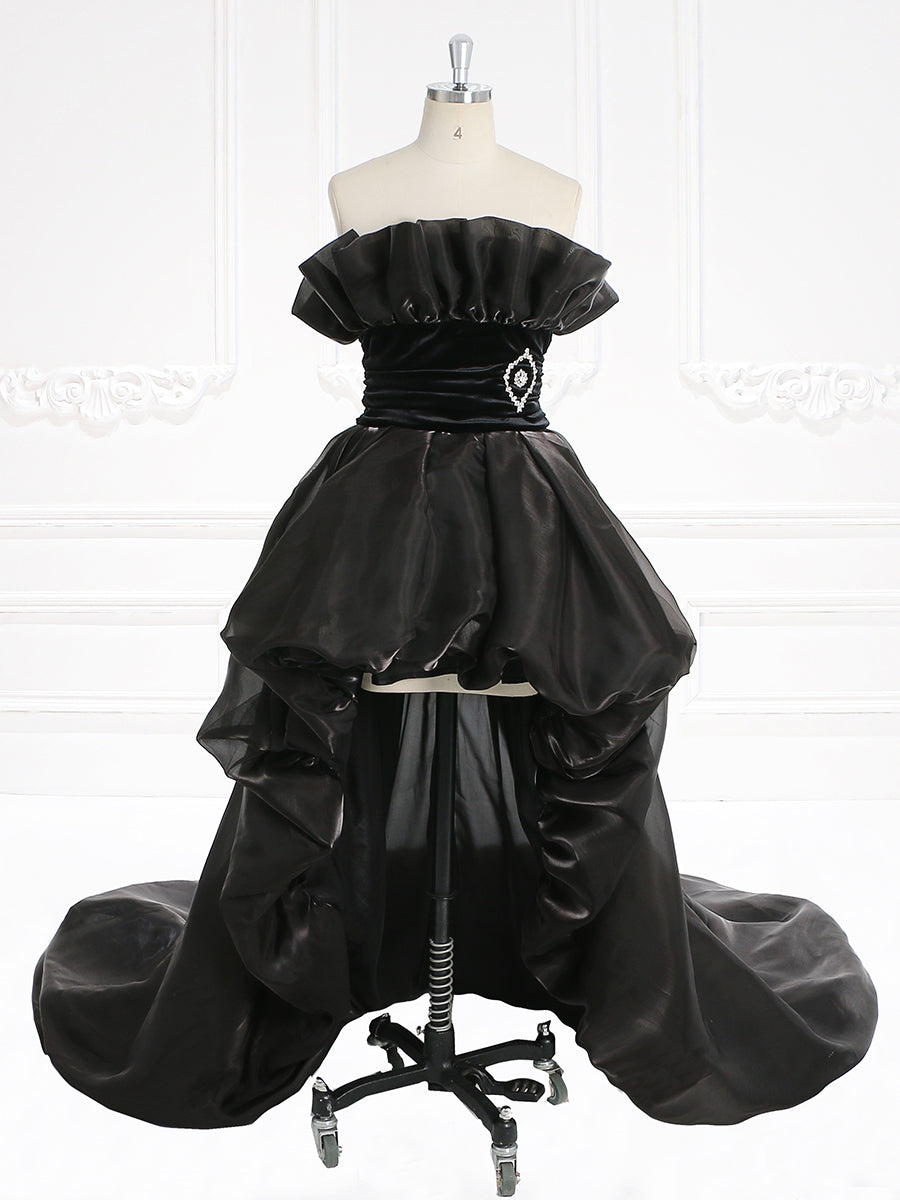 Fashion Black High Low Backless Long Evening Dress Elegant Prom Party Gown Formal Wedding Dress A018