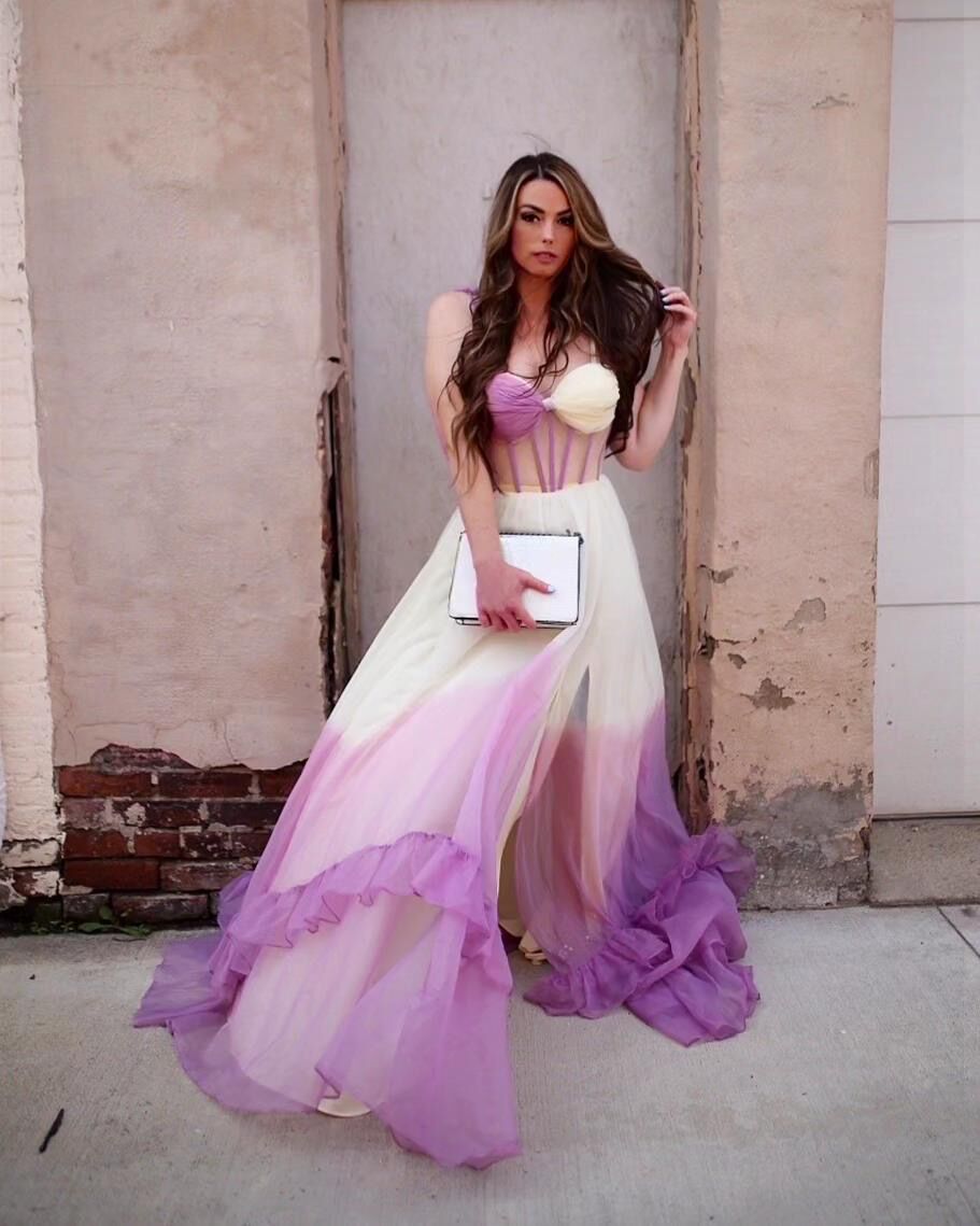 Fashion Spaghetti Strap Contrast Color Prom Dress Floor Length Photoshoot Dress YW231047