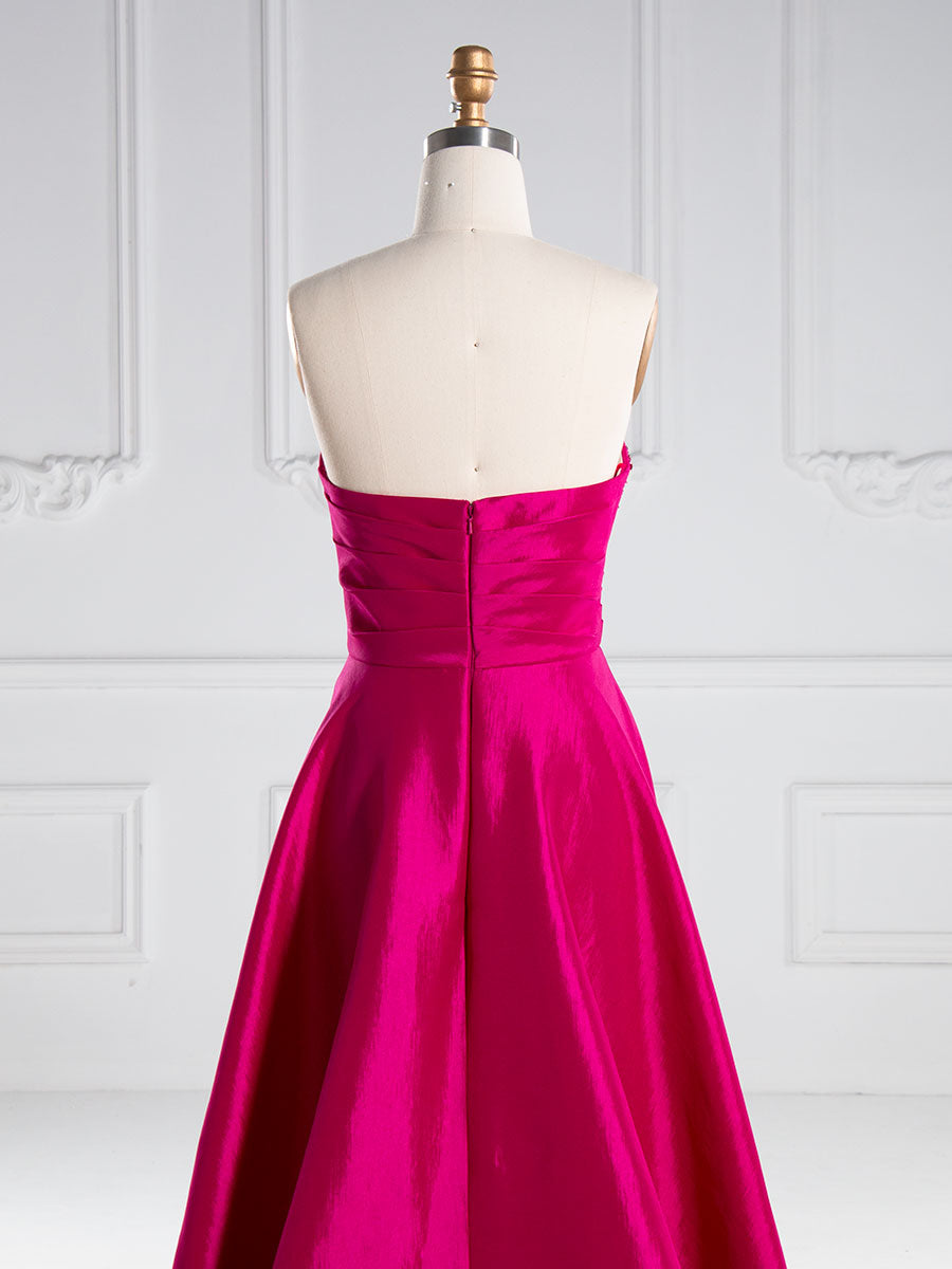 Rose Pink Mermaid Strapless Sweep Train Satin Prom Dresses YE3006