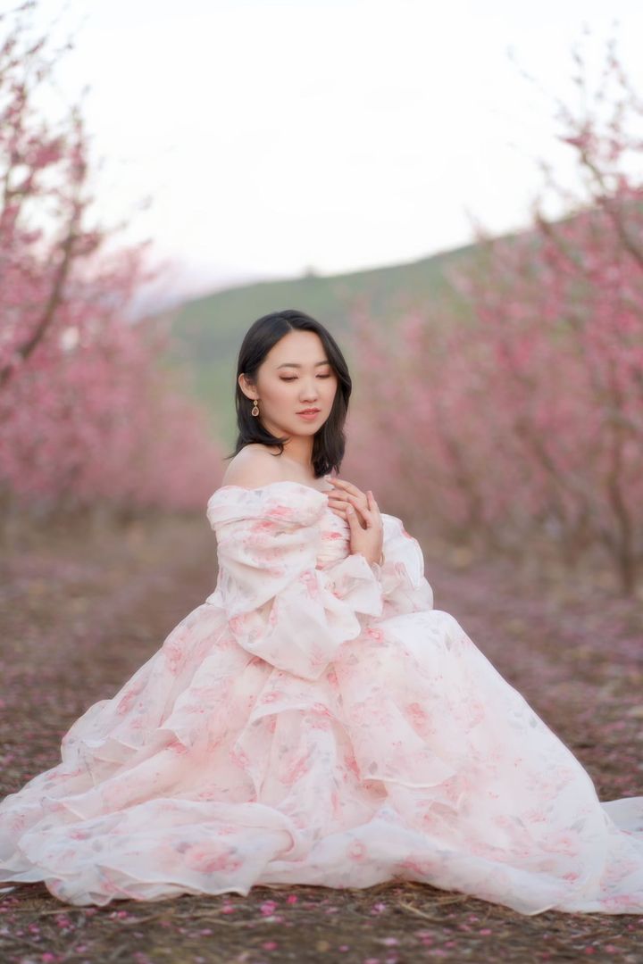 A Line Floor Length Printing Floral Prom Dress Photo Shoots Dress YW231125-2