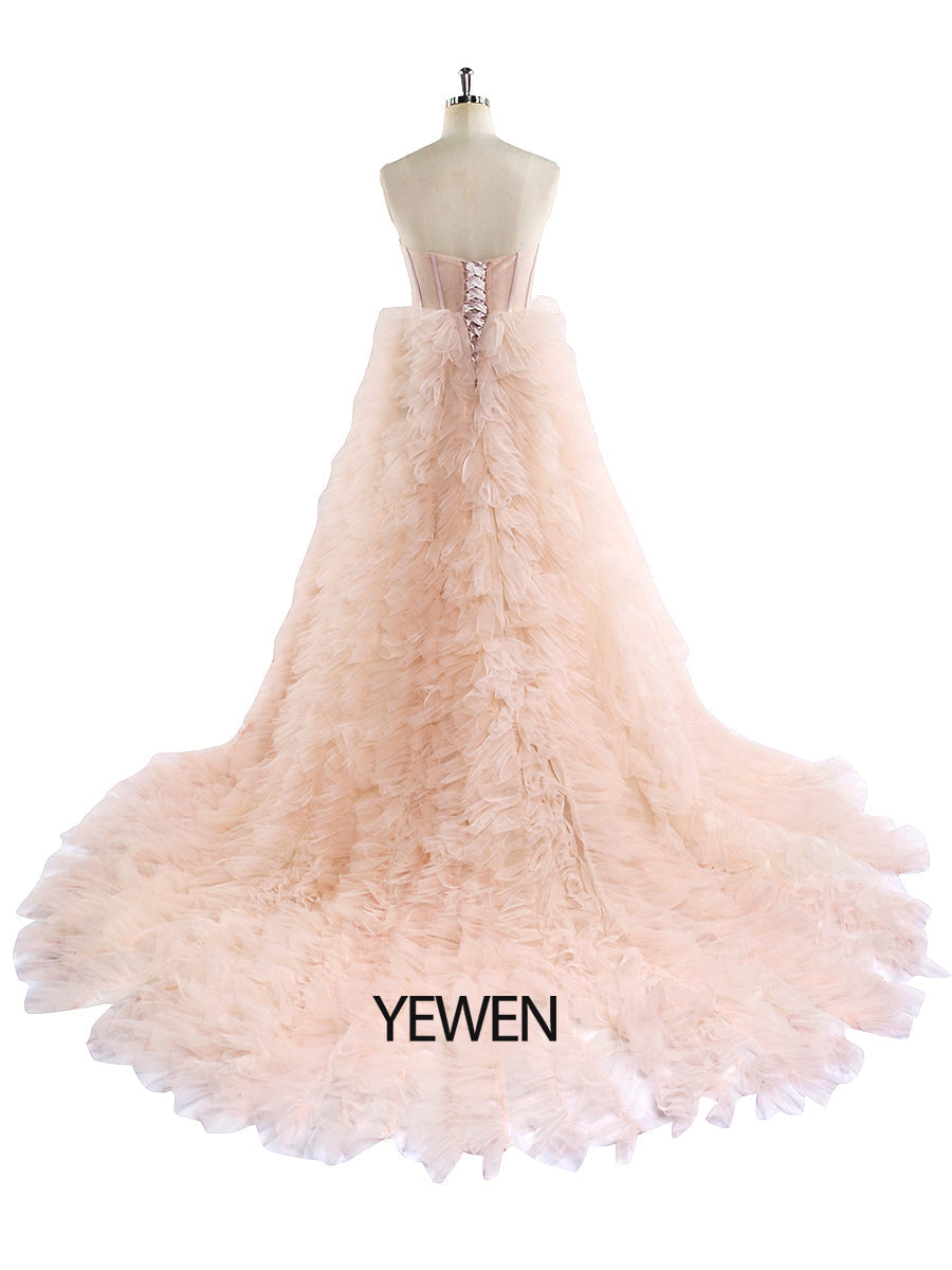 Elegant Blush Ruffles Tulle Colored Wedding Dress Photography Gown Photo Shoot Dress YEWEN YW220924