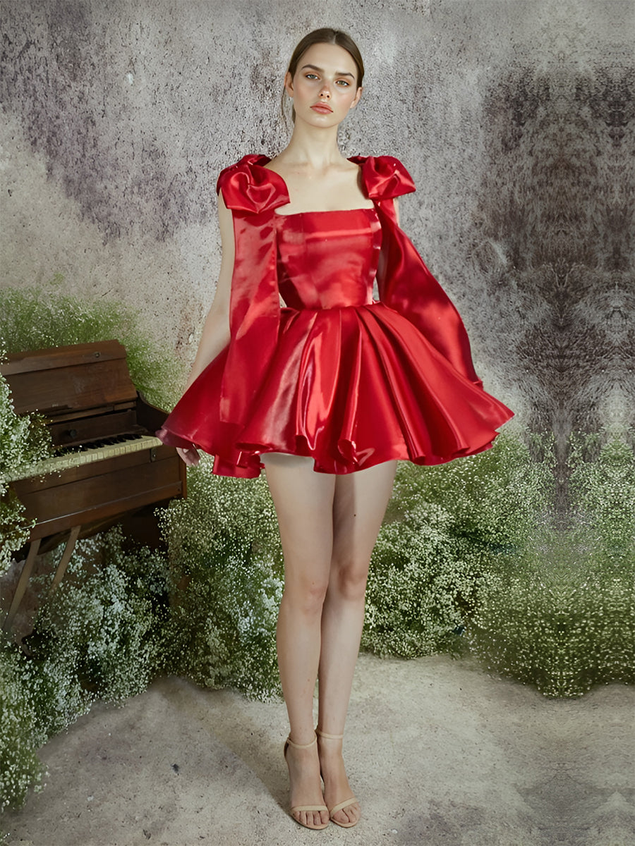 Modern Short Prom Party Dress Customized Cocktail Dress Bow Adjust Straps Puffy Skirt Homecoming Gown