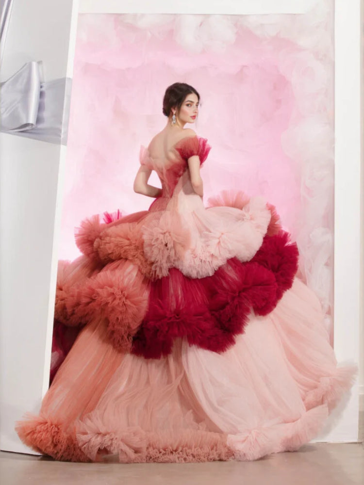 Colored Wedding Dress,Luxurious Dress, Tulle Dress,Big Fluffy Dress with A Train