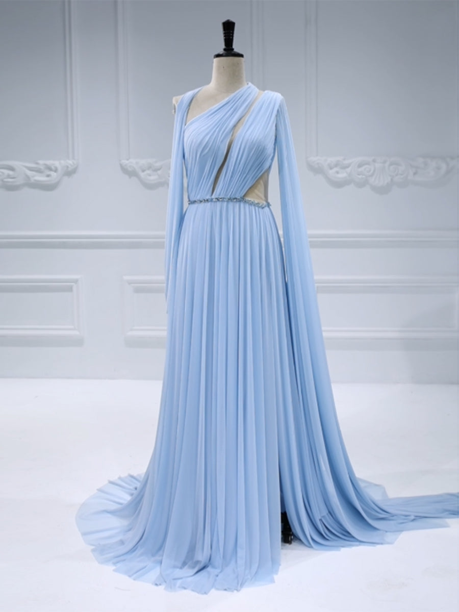 Elegant Cape Sleeve A Line Prom Dresses Soft Mesh Formal Gown #18811