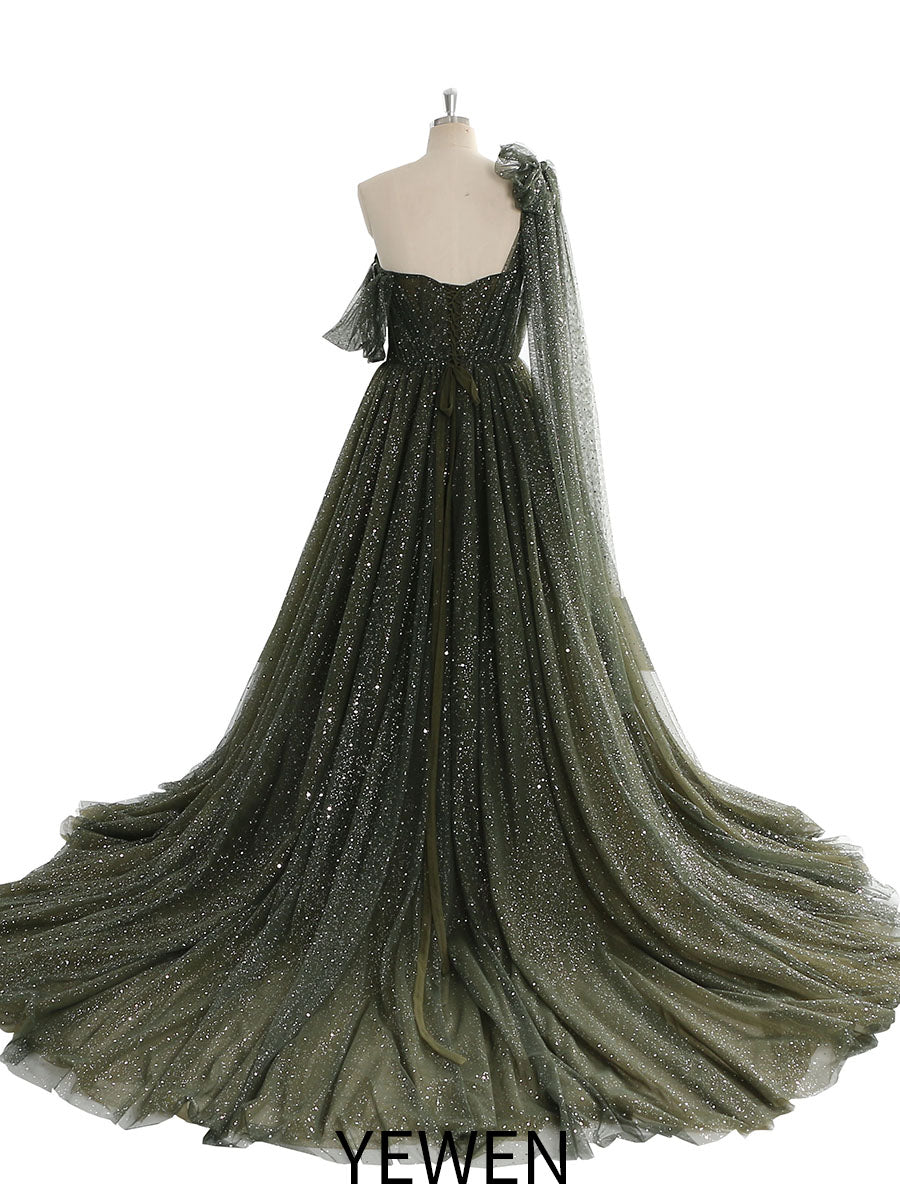 Sparkle Tulle Dress Starry Photography Gown Fashion Glitter Mesh Designer Prom Dress Long YEWEN YW010
