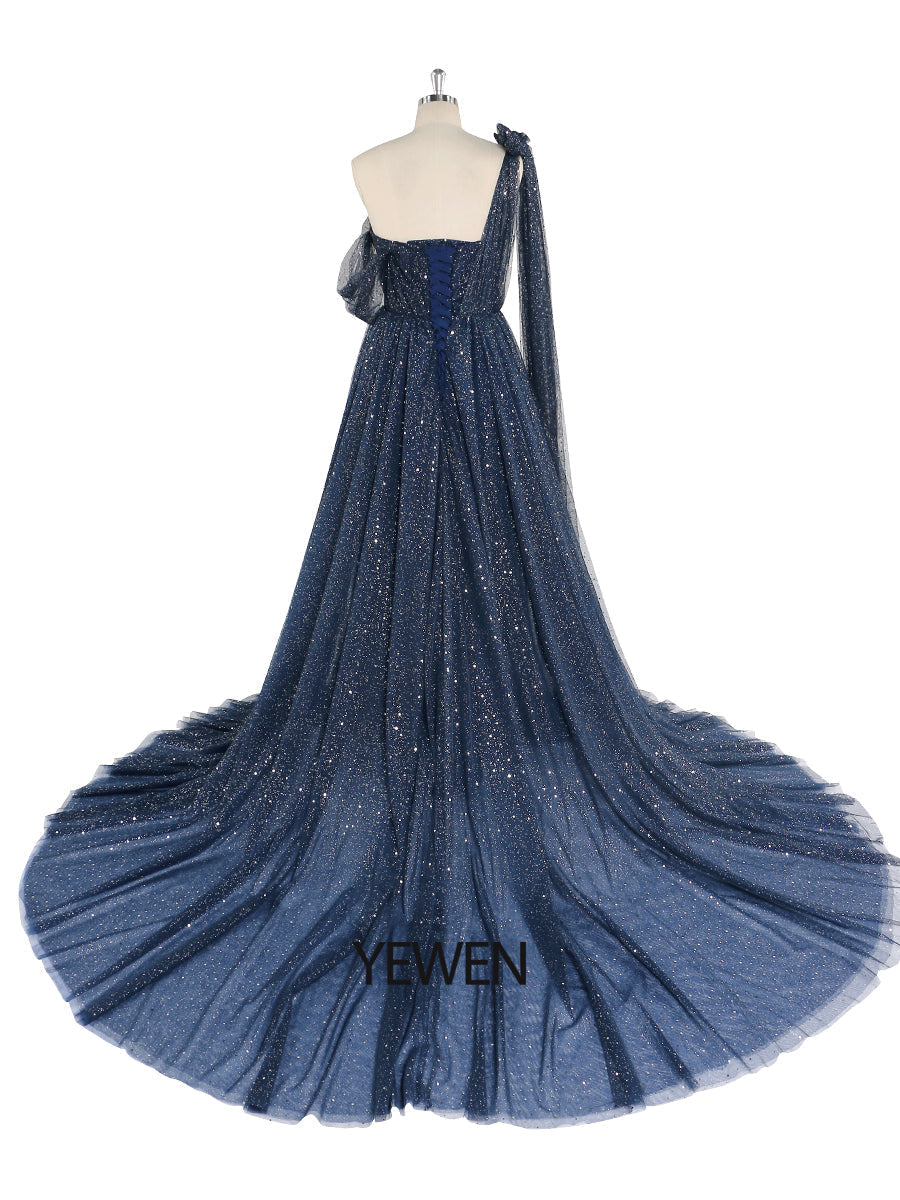 Sparkle Tulle Dress Starry Photography Gown Fashion Glitter Mesh Designer Prom Dress Long YEWEN YW010