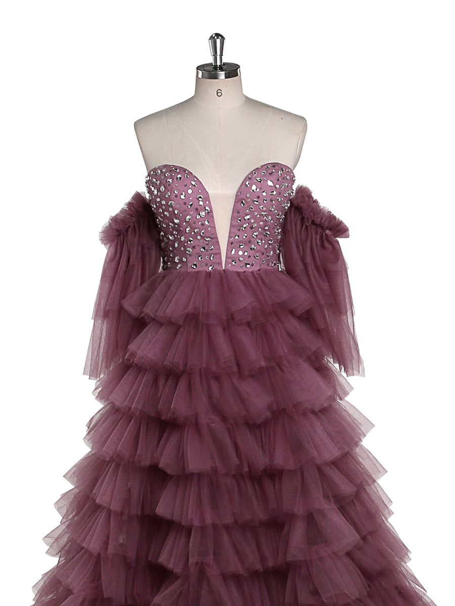 Crystal Beading Tulle Tiered Long Colorful Wedding Dress Photography Dresses YW220705