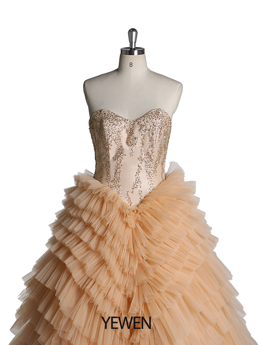 Sleeveless Strapless Layered Ruffle Elegant Prom Dress Custom Colors