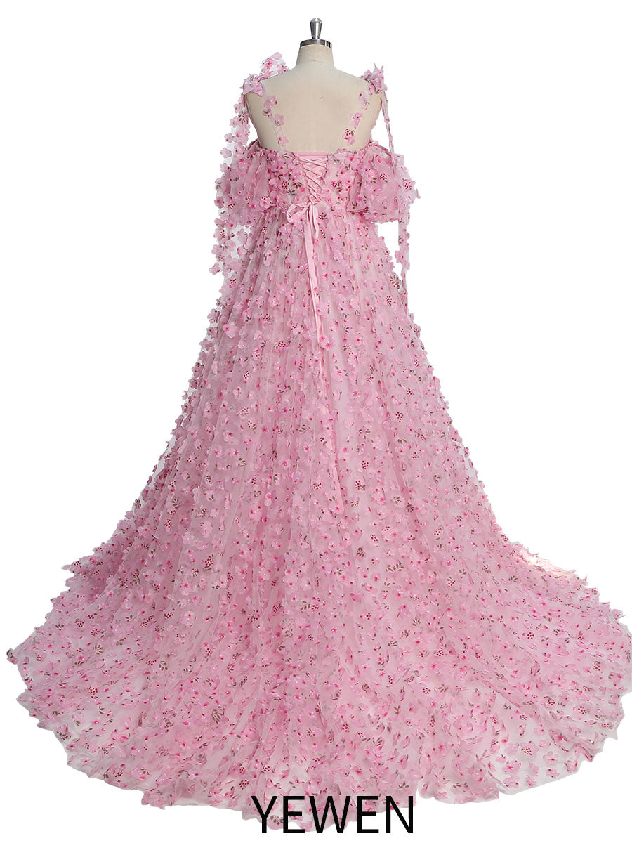 Elegant Tulle with Pink 3D Floral Plus Size Wedding Dresses with Color YW231035