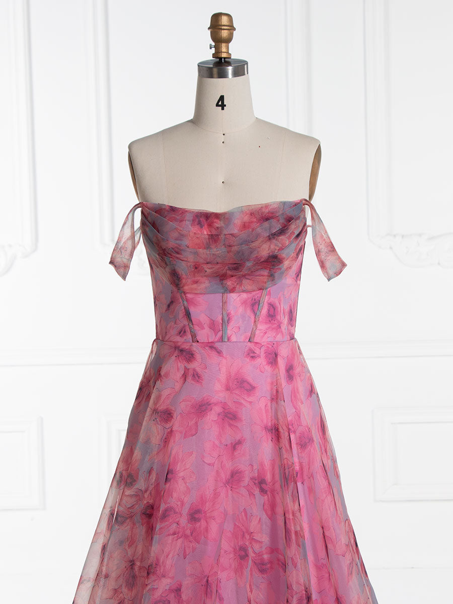 A-line Elegant Off Shoulder Printed Prom Dresses YE3012