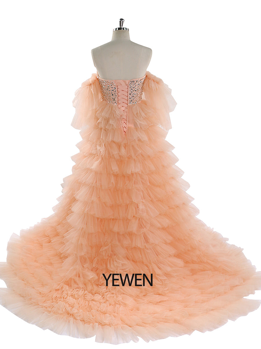Crystal Beading Tulle Tiered Long Colorful Wedding Dress Photography Dresses YW220705