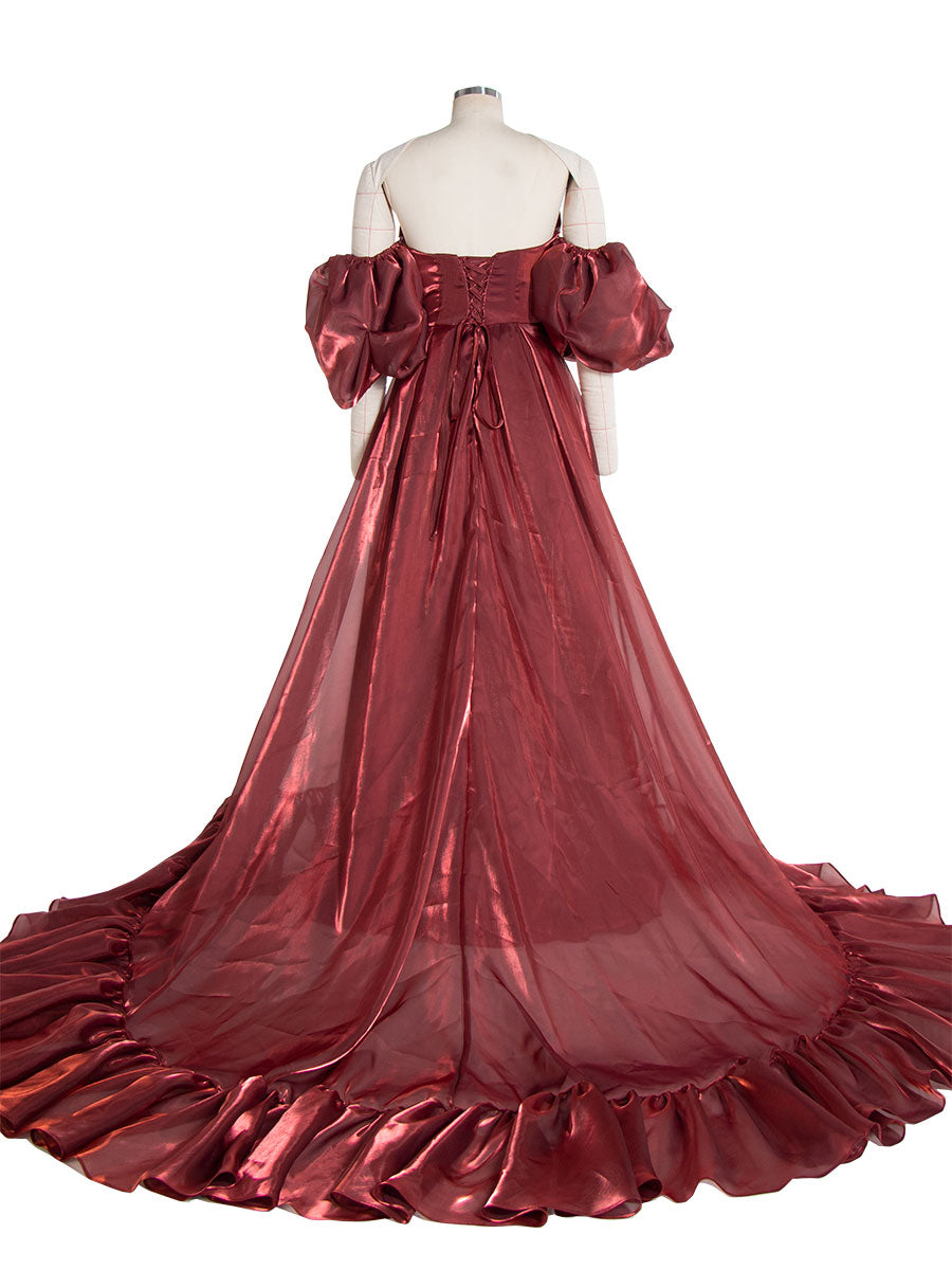 Detachable Short Puffy Sleeves Oragnza Holiday Dress Colored Weddng Dresses YW240081