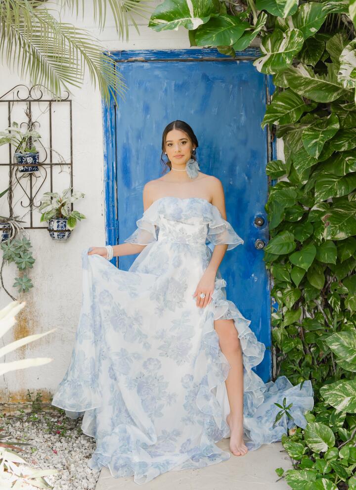 High Side Leg Split Ruffles Formal Gown Woman Party Dress Photography Photo Shoot Dress Props Lace up Back YW231044