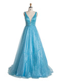 A line V Neck Long Sequin Prom Dress YE3015