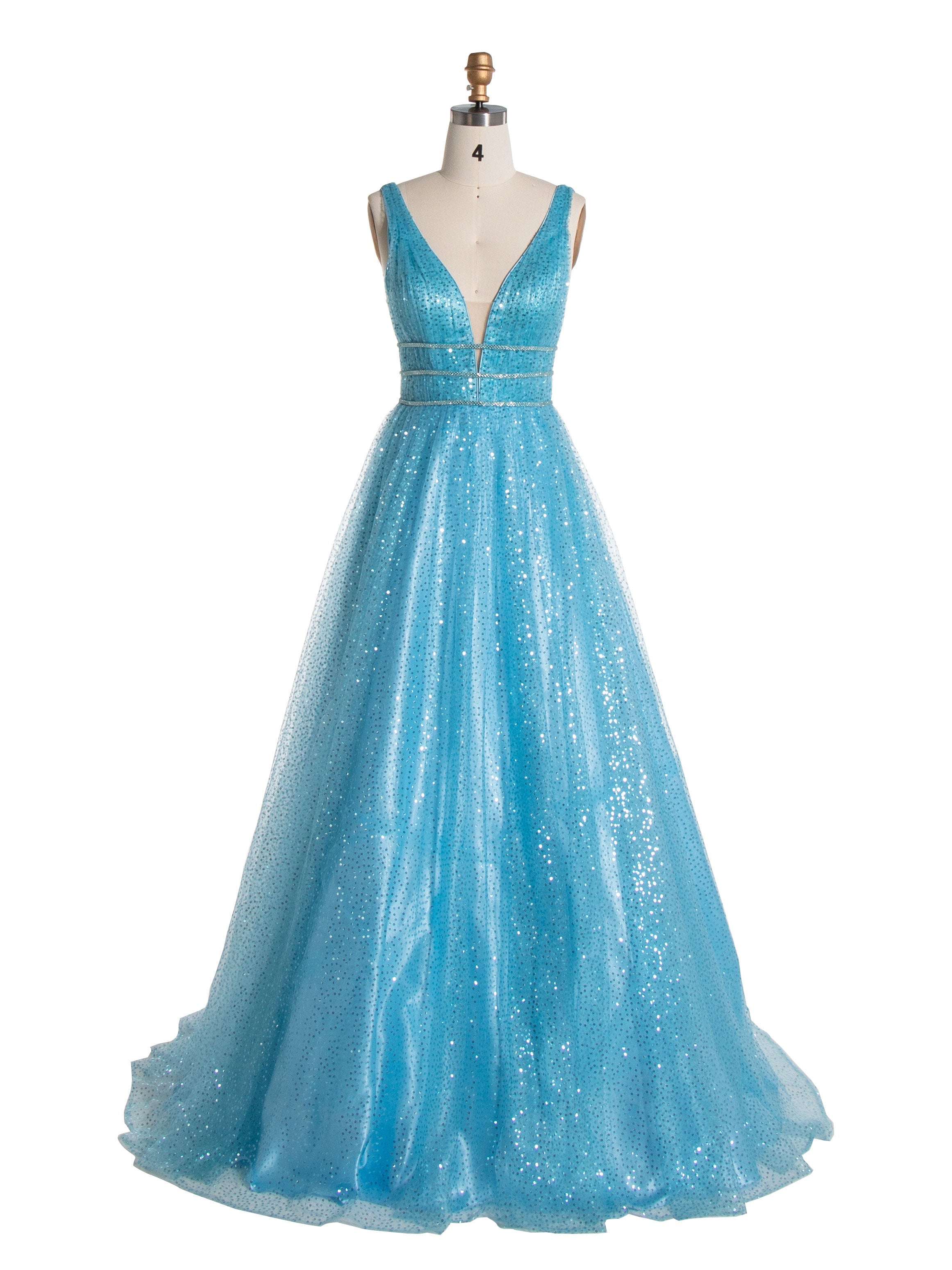 A line V Neck Long Sequin Prom Dress YE3015